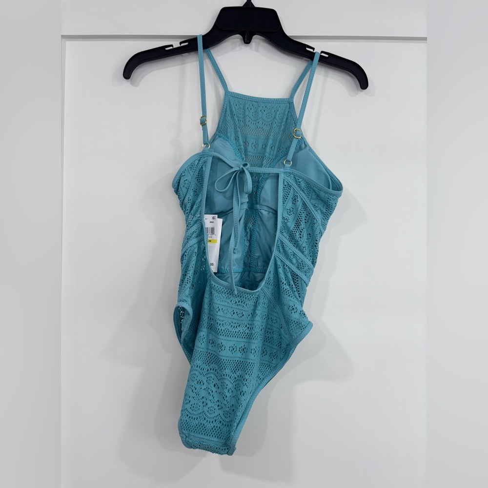 BNWT BECCA Elegant Seafoam Blue Green Lace Swimsuit $128 - Picture 2 of 6